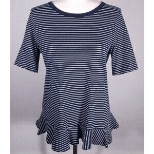 Banana Republic Women's Striped Nautical Top Asymmetrical Ruffled Hem SZ Medium